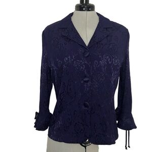 Vintage Dark Purple Floral Jacquard Blouse Size 14